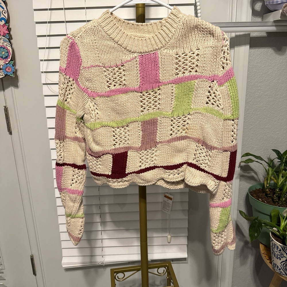 La Hearts Multicolor Patchwork Knit Sweater